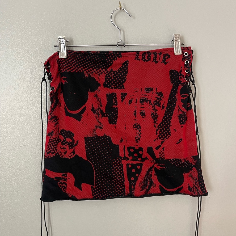 Edikted Red lace up skirt